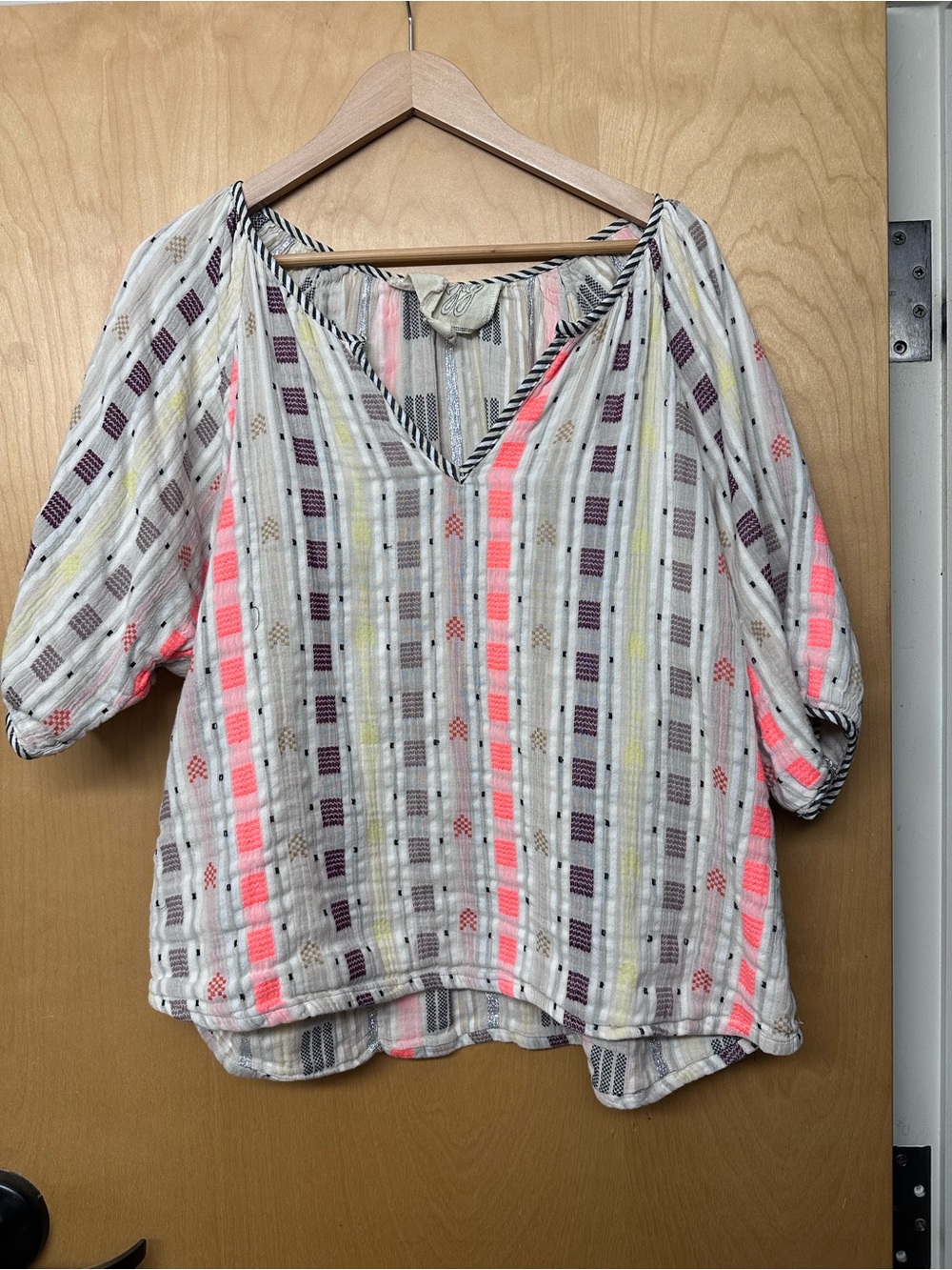 Ace & Jig Stripe V-Neck Boho Top with Neon Accents